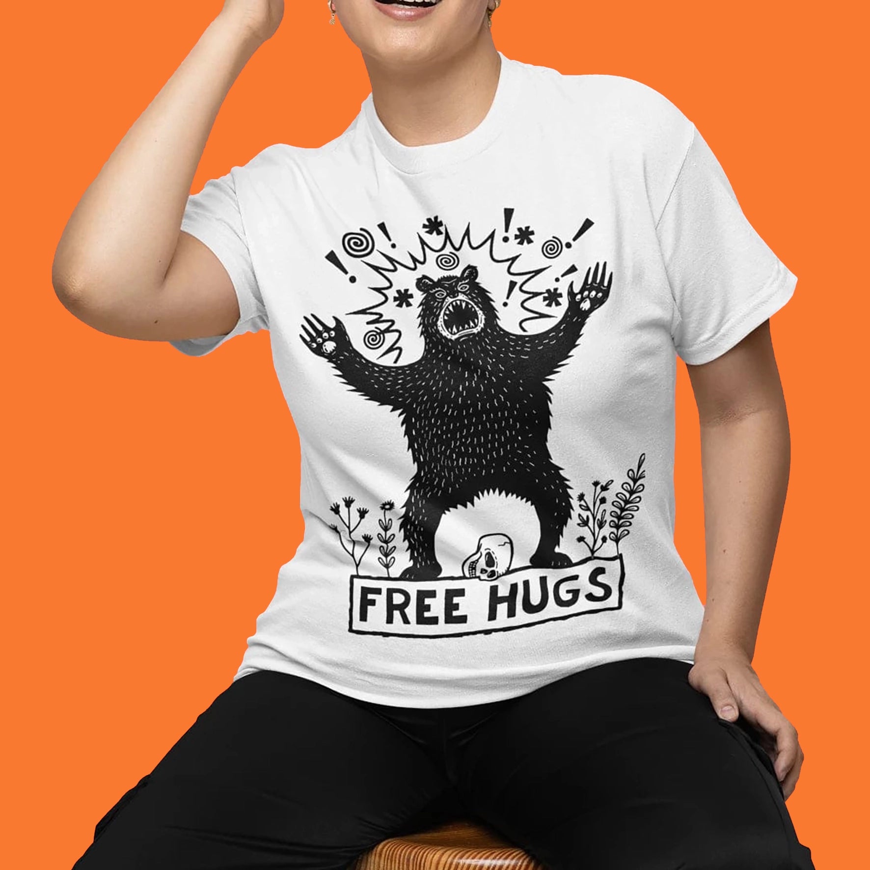 Free Hugs Bear Women s fit T Shirt in White Restless Wears