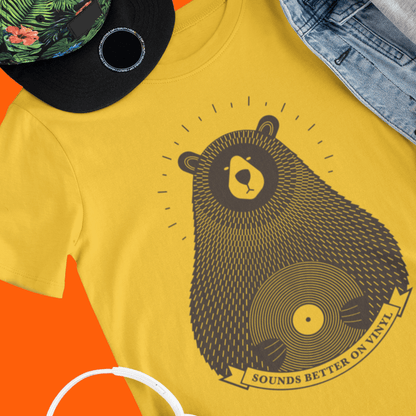 Restless Wears Vinyl Record Bear Kids Organic Cotton T-Shirt Bear T-Shirt Music Quote T-Shirt