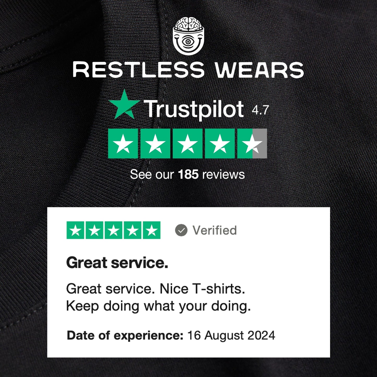 Trust Pilot High Score Review from customer talking about great service with the Trust Pilot logo