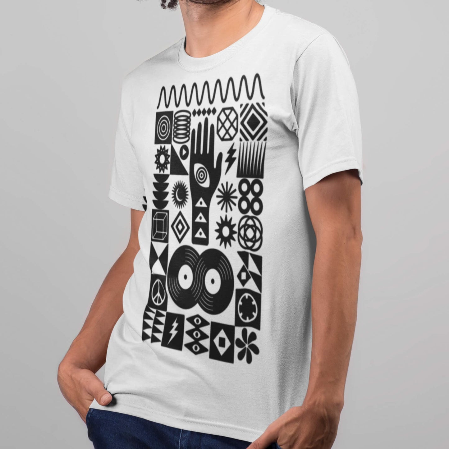 Mens-Vintage-Retro-Vinyl-T-Shirt-with-Abstract-Music-Lovers-Shapes